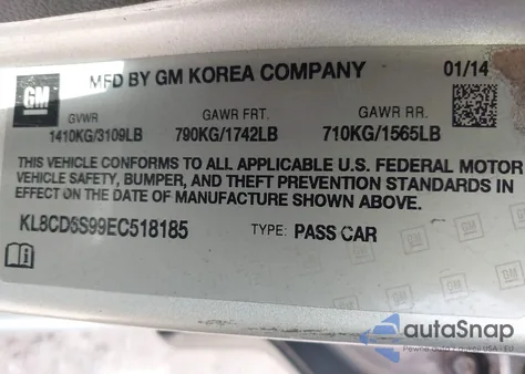 2014 Chevrolet Spark 1Lt Auto из США, поврежденный, VIN KL8CD6S99EC518185